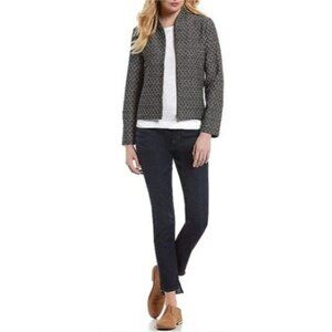 EILEEN FISHER Cotton Blend Jacquard Zip-Up Flight Jacket Petite Large LP $278‎